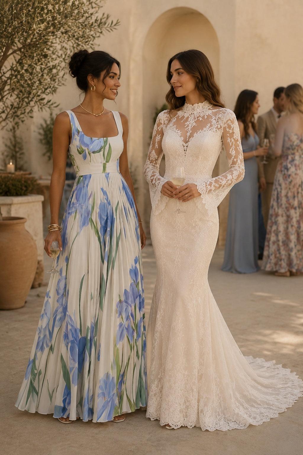 A-Line Maxi Printed Chiffon Wedding Guest Dress CG0356 - White - COCOMELODY