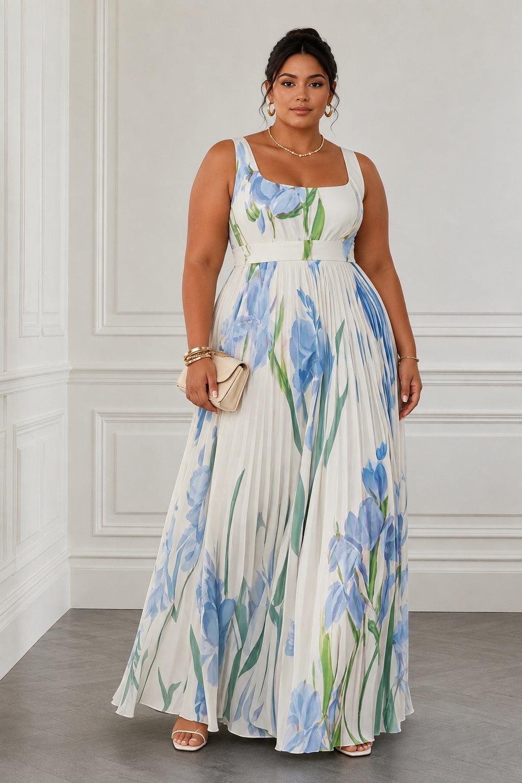 A-Line Maxi Printed Chiffon Wedding Guest Dress CG0356 - White - COCOMELODY