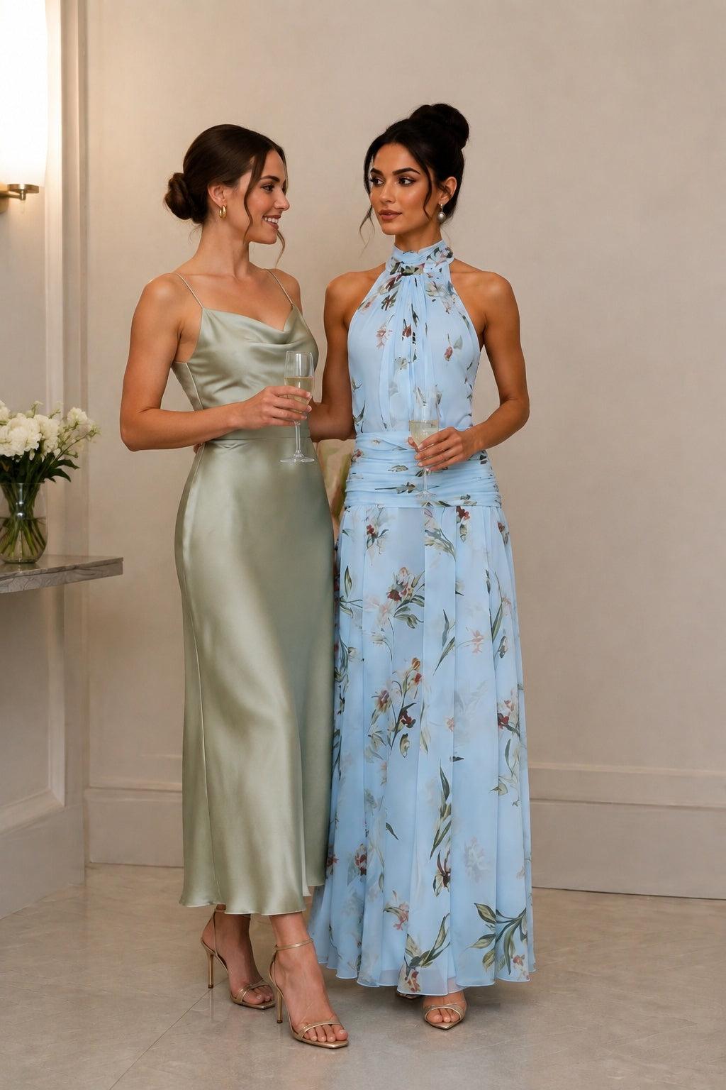 A-Line Maxi Printed Chiffon Wedding Guest Dress CG0357 - Sky Blue - COCOMELODY