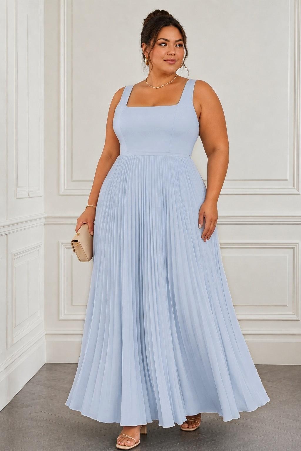 a line plus size wedding guest dresses Square Neck Pleated Chiffon A-Line Maxi Dress COCOMELODY CG0358, Dusty Sage giving you a beautifully activedresses&bodysuits Birthday Beautiful Hot Dresses Color:English Violet