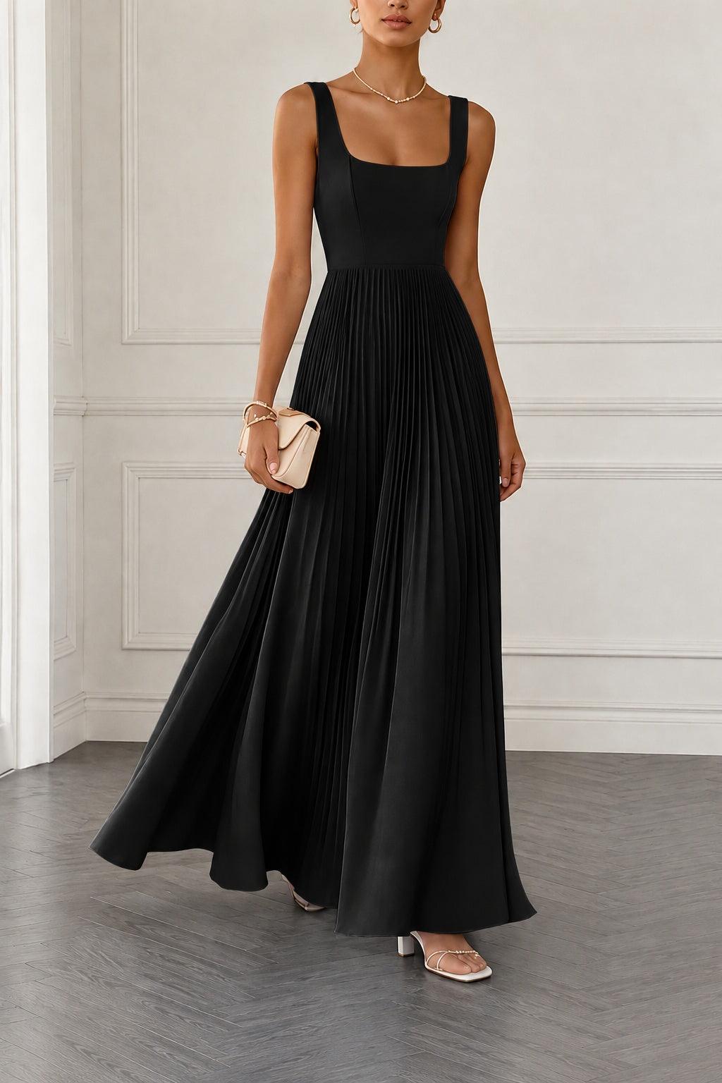 A-Line Maxi Chiffon Wedding Guest Dress CG0358 - Black - COCOMELODY