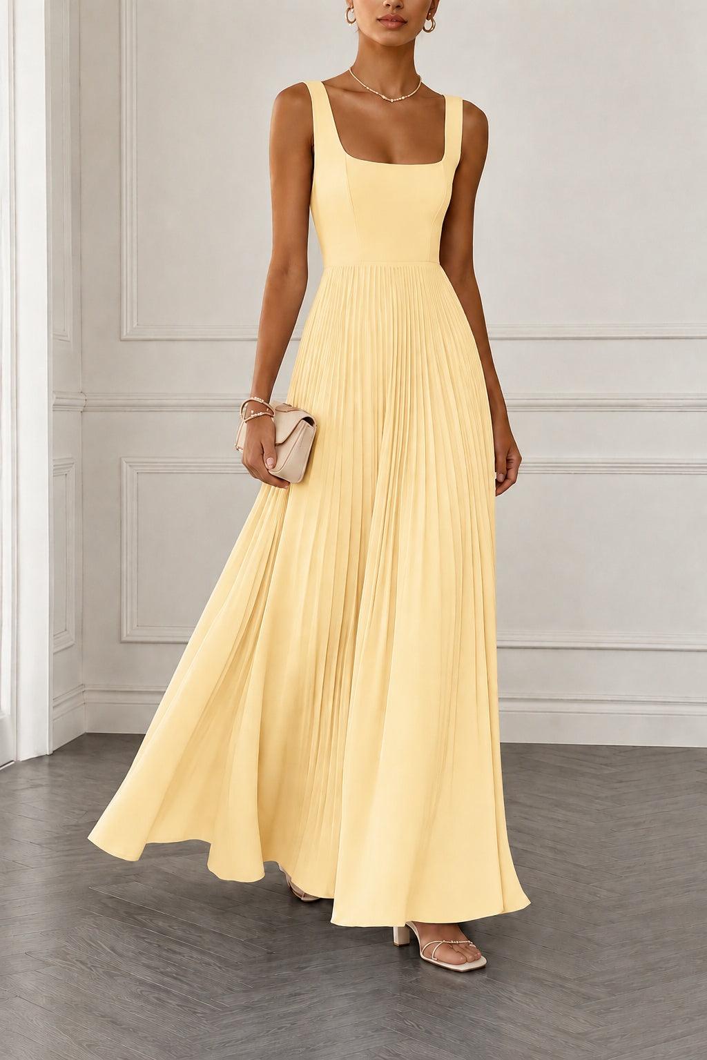 A-Line Maxi Chiffon Wedding Guest Dress CG0358 - Butter Yellow - COCOMELODY