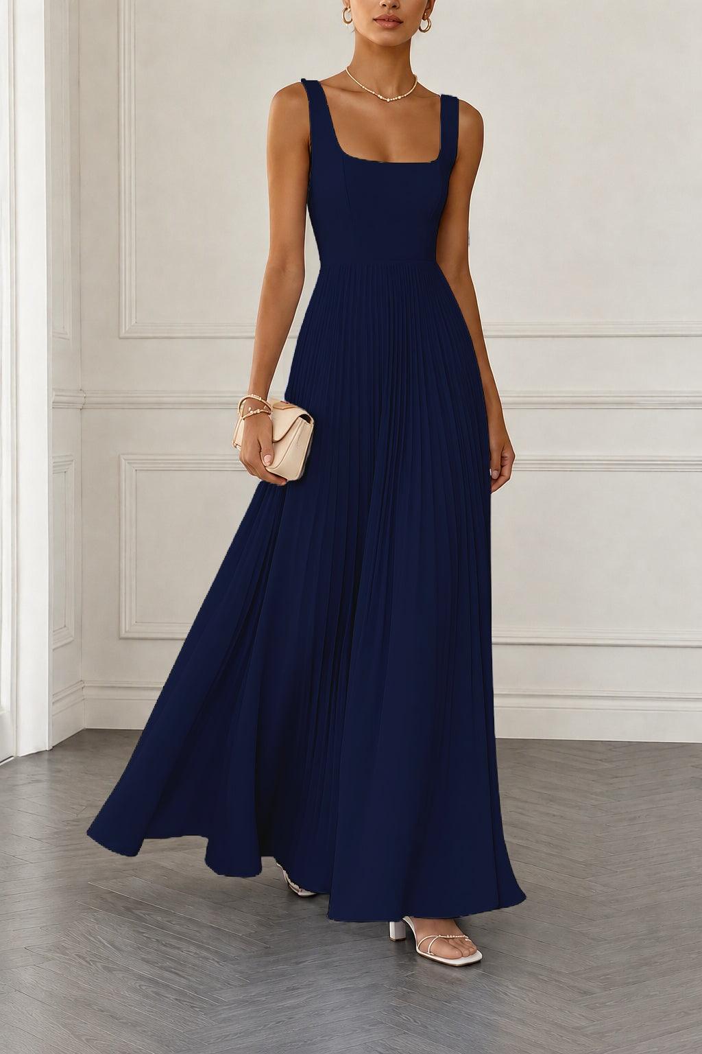 A-Line Maxi Chiffon Wedding Guest Dress CG0358 - Dark Navy - COCOMELODY