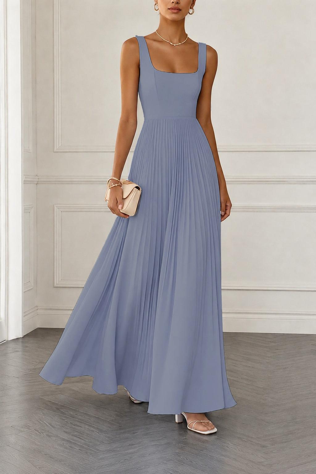 A-Line Maxi Chiffon Wedding Guest Dress CG0358 - Dusty Blue - COCOMELODY