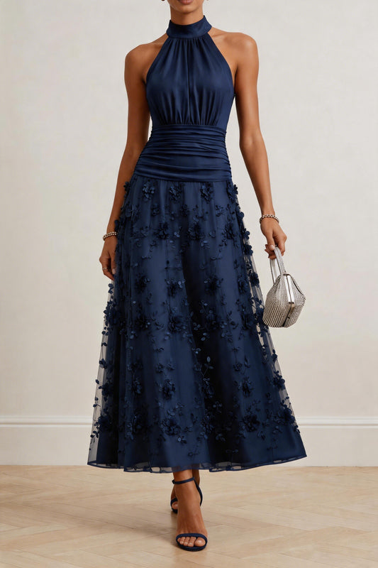 A-Line Ankle Length Stretch Satin Lace Wedding Guest Dress CG0360