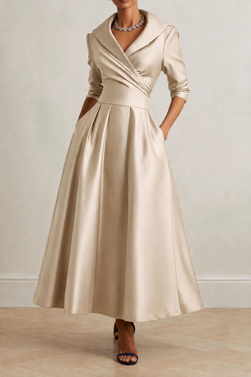 A-Line Ankle Length Satin Wedding Guest Dress CG0361