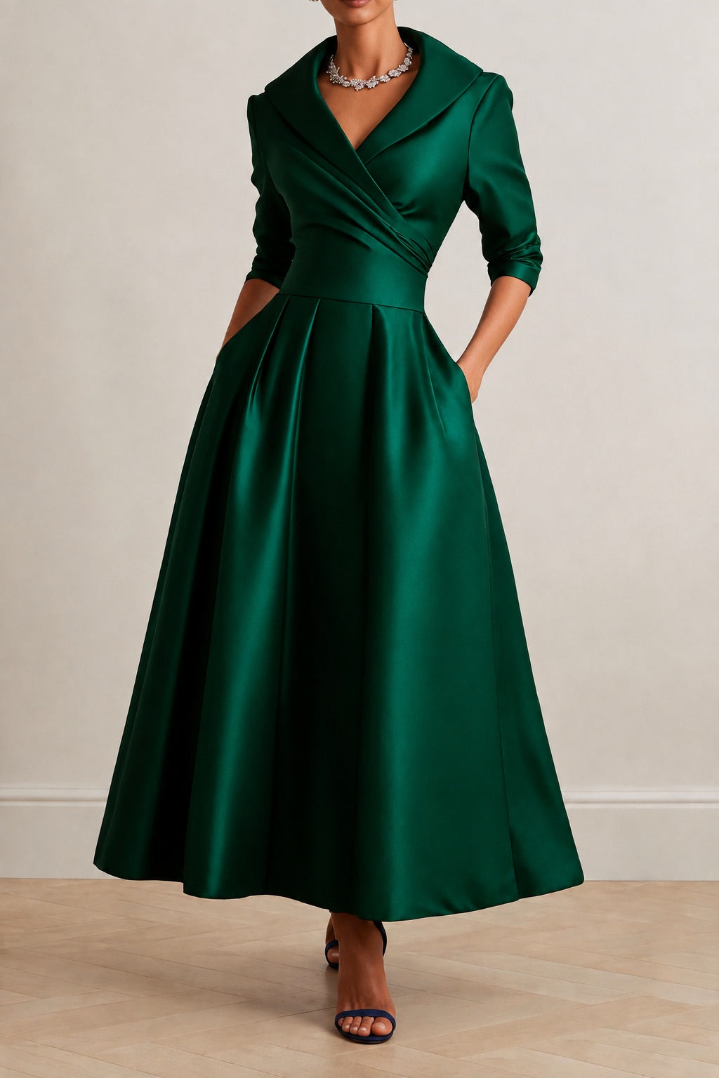 A-Line Ankle Length Satin Wedding Guest Dress CG0361