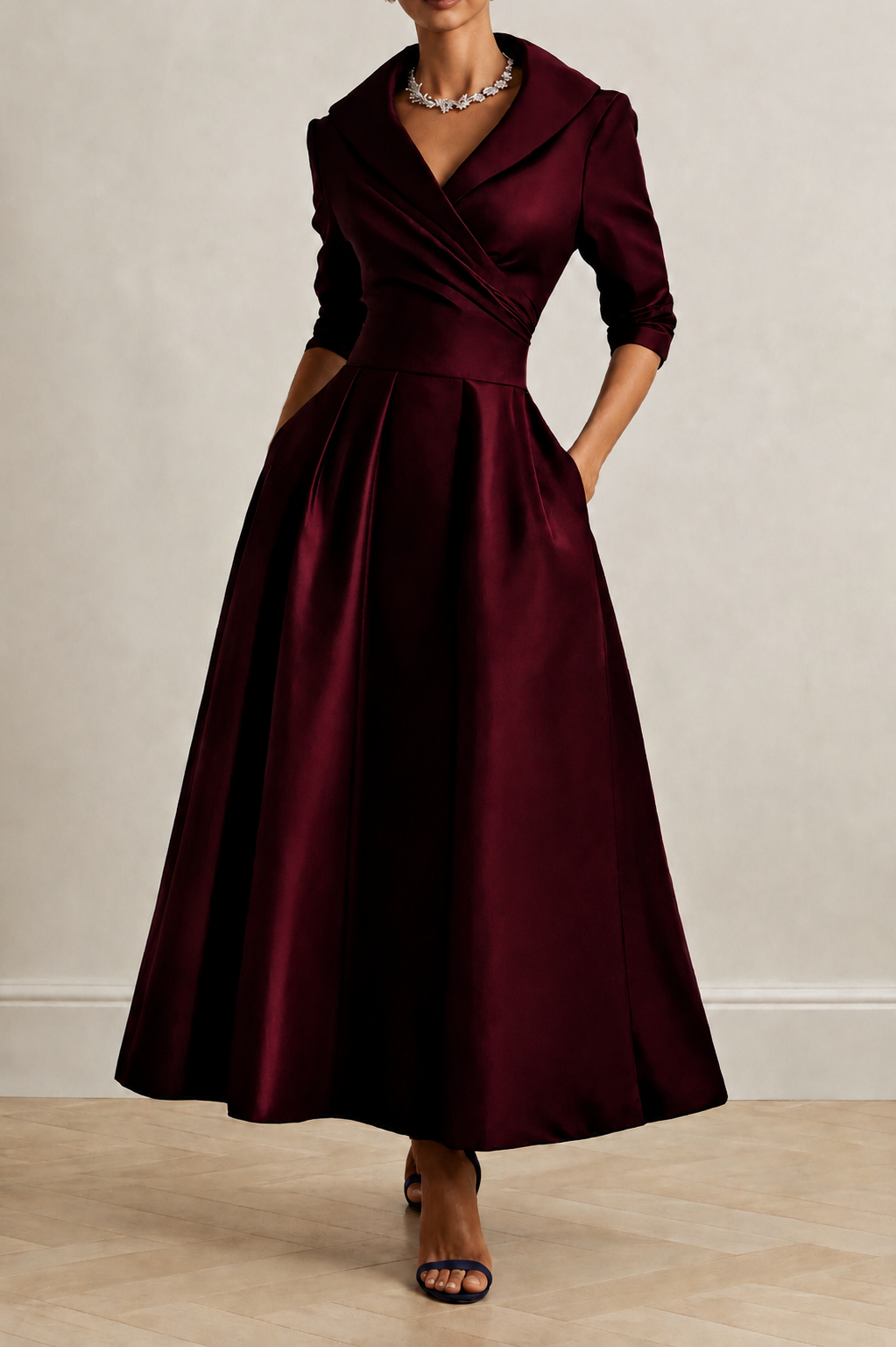 A-Line Ankle Length Satin Wedding Guest Dress CG0361