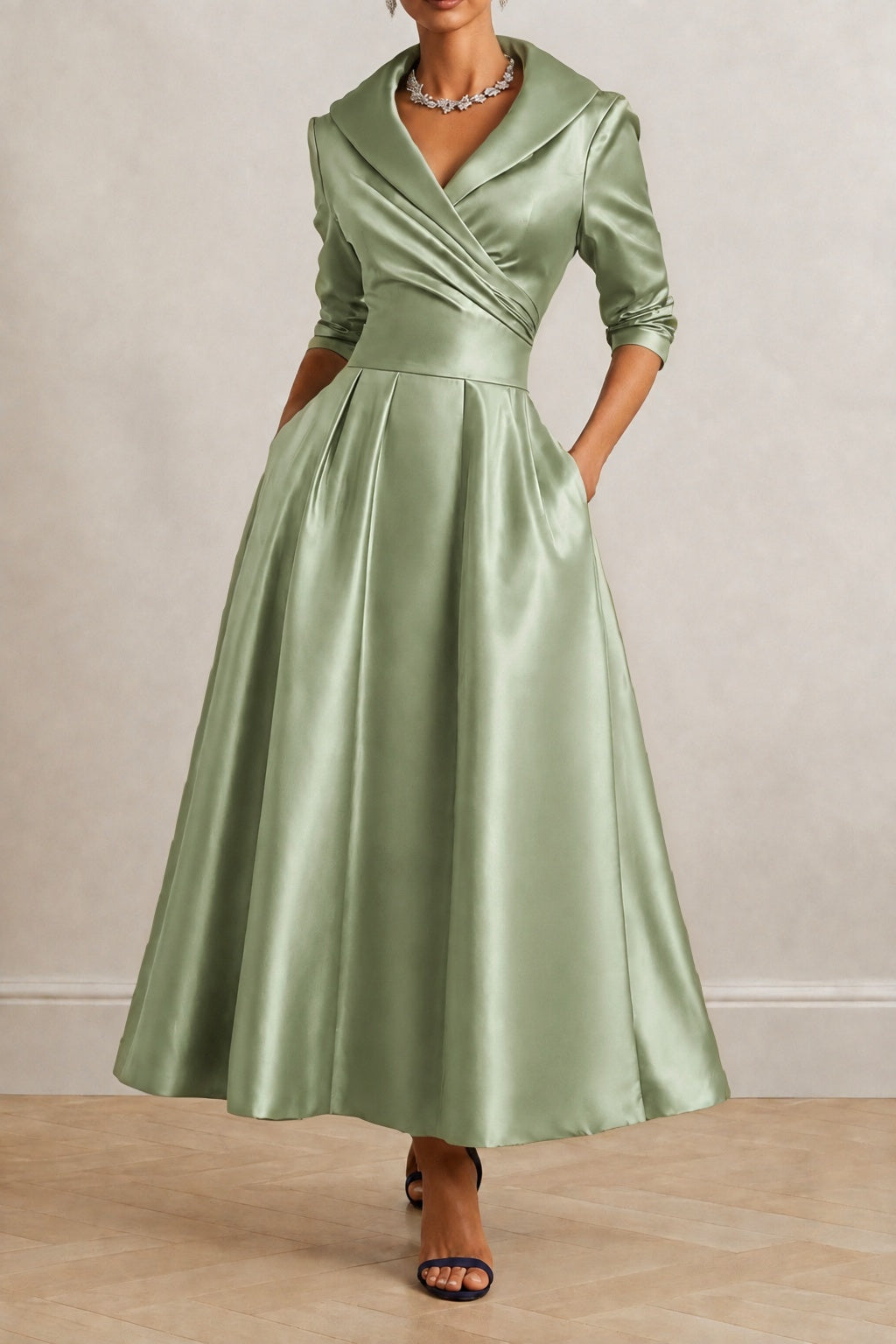 A-Line Ankle Length Satin Wedding Guest Dress CG0361