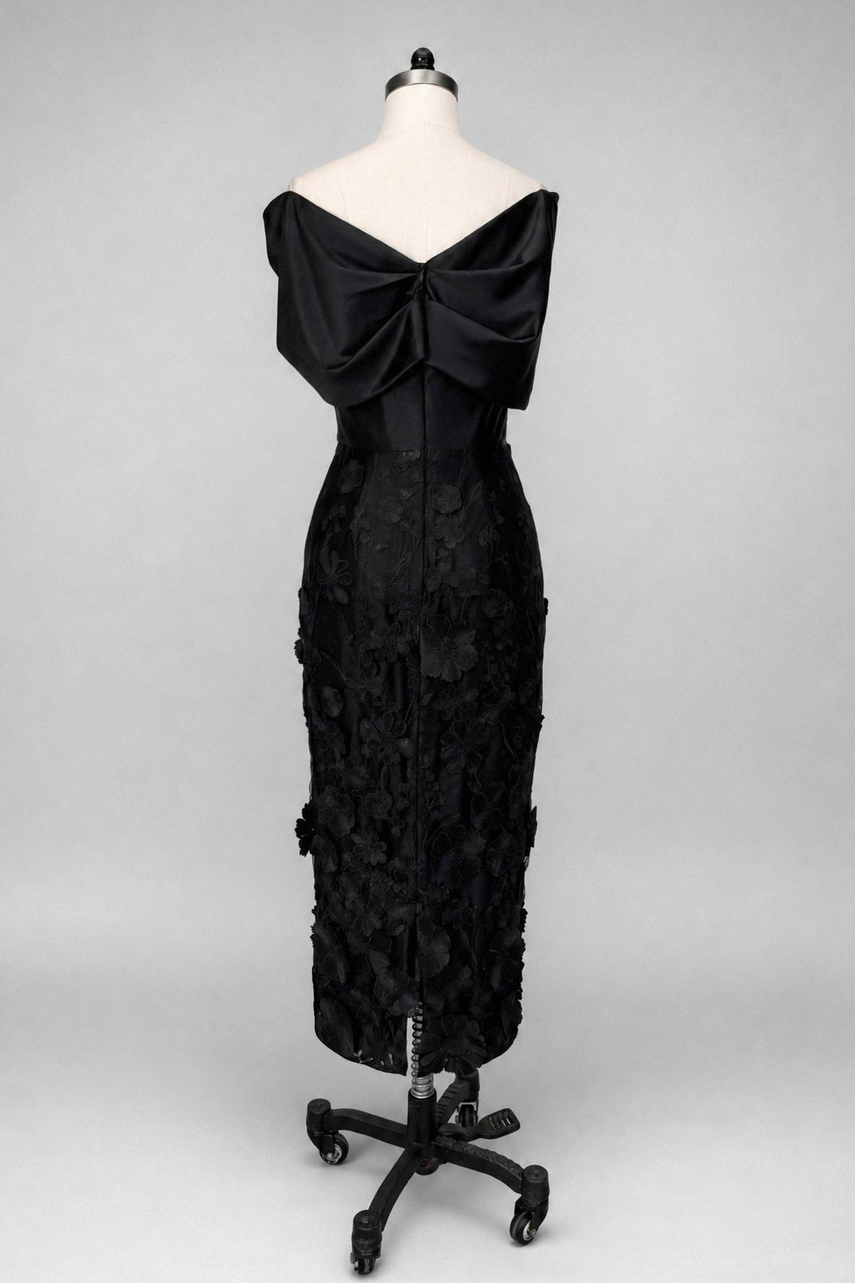 Sheath -Column Tea Length Satin Lace Wedding Guest Dress CG0362 - Dark Navy - COCOMELODY