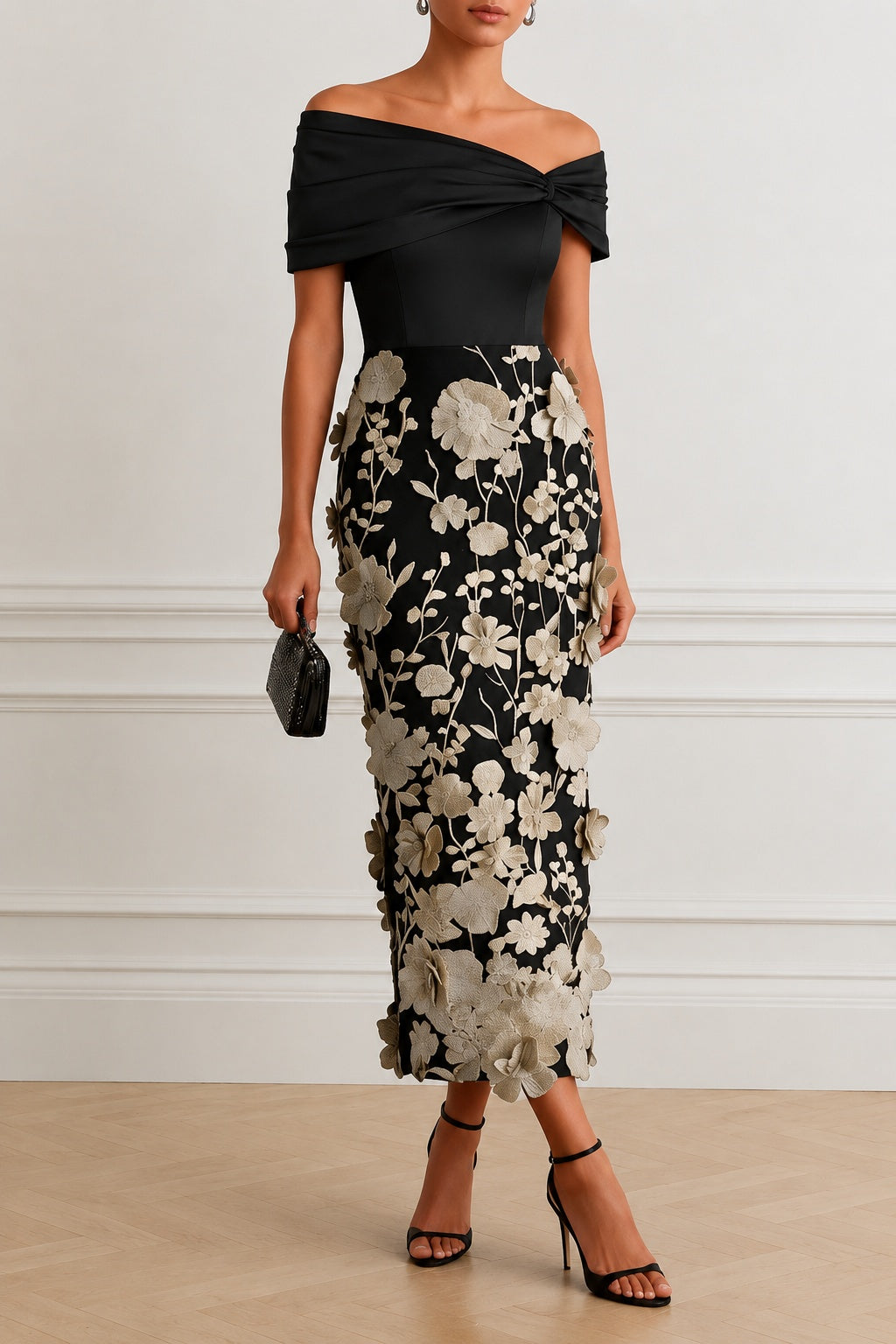Sheath -Column Tea Length Satin Lace Wedding Guest Dress CG0362