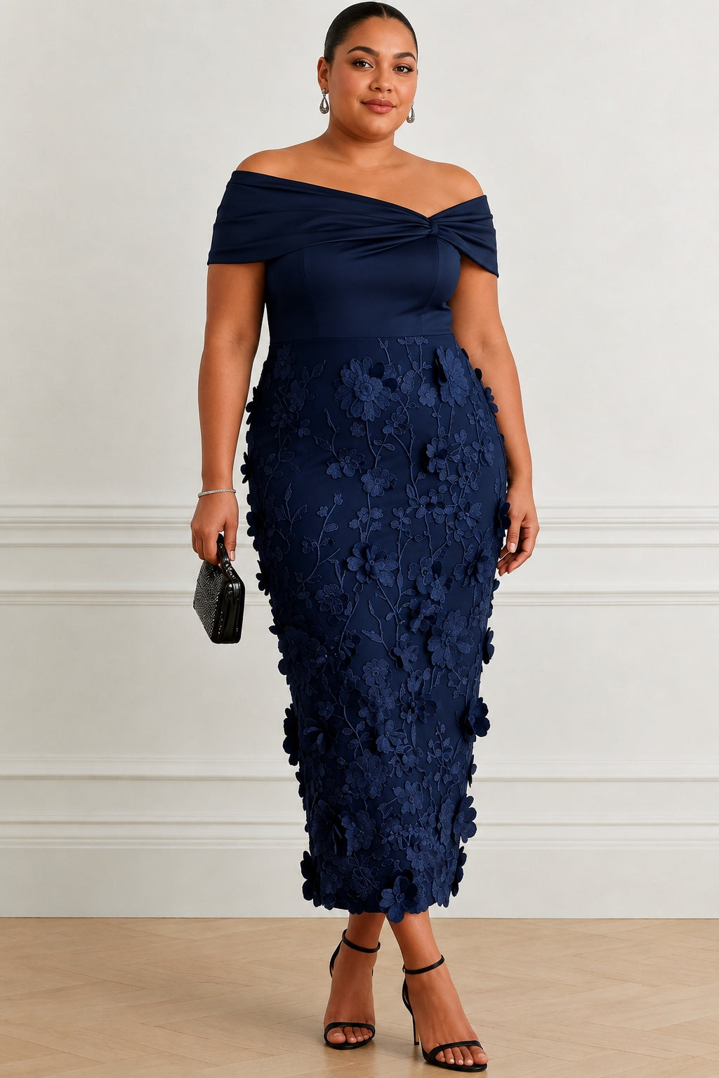 Sheath -Column Tea Length Satin Lace Wedding Guest Dress CG0362