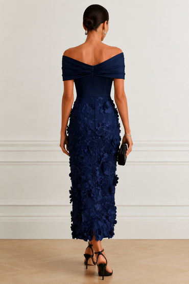 Sheath -Column Tea Length Satin Lace Wedding Guest Dress CG0362
