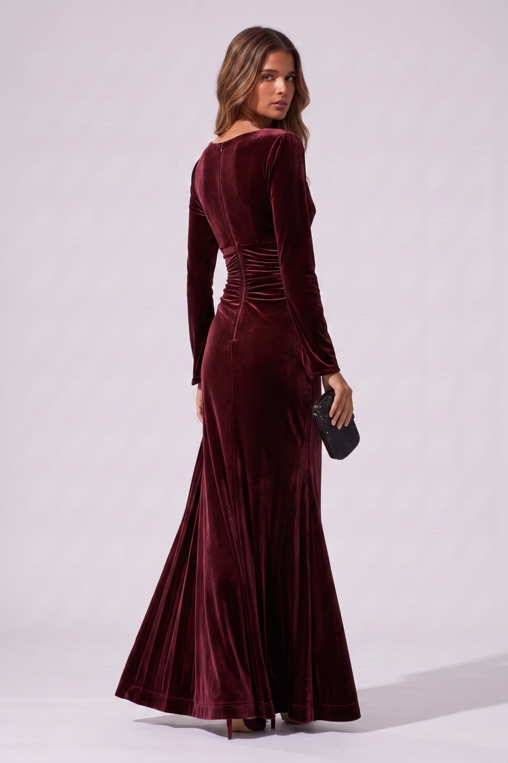 Sheath-Column Floor Length Velvet Wedding Guest Dress CG0364