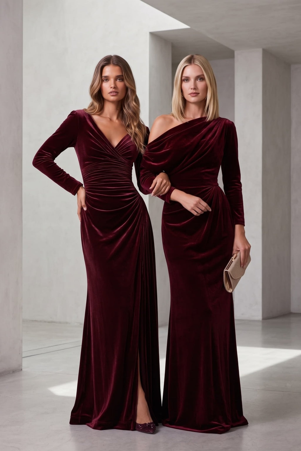 Sheath-Column Floor Length Velvet Wedding Guest Dress CG0364