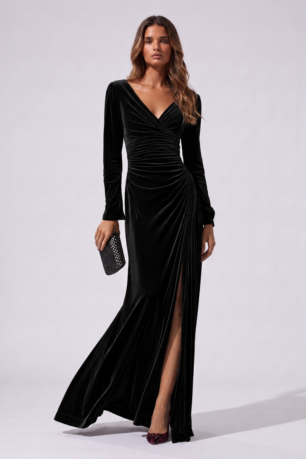 Sheath-Column Floor Length Velvet Wedding Guest Dress CG0364