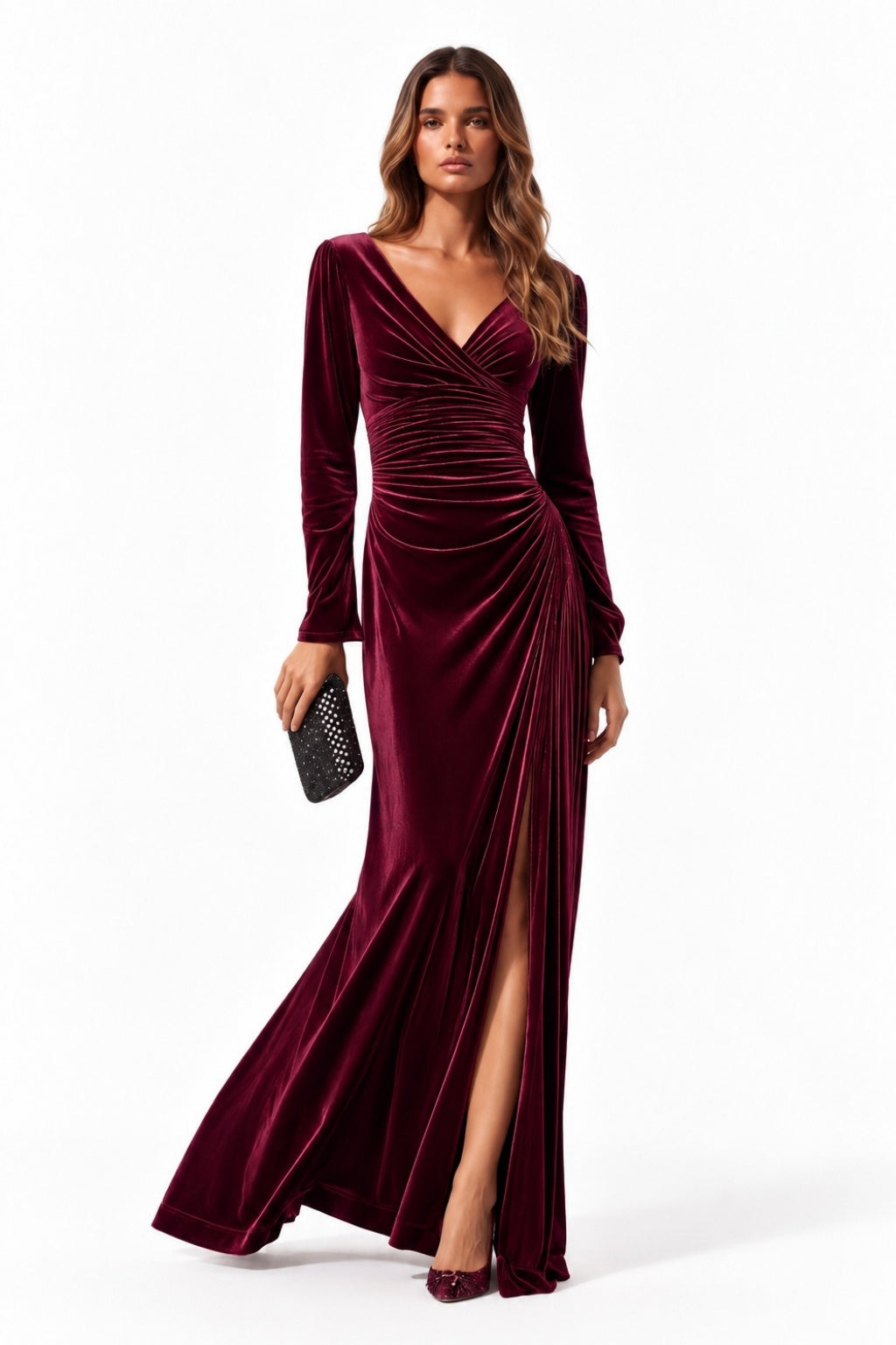 Sheath-Column Floor Length Velvet Wedding Guest Dress CG0364