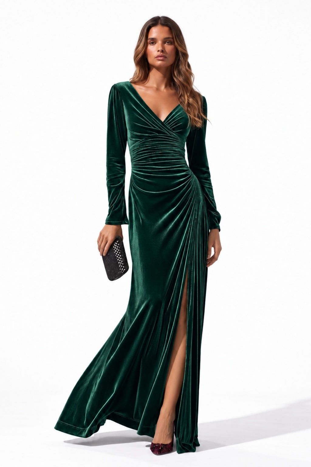 Sheath-Column Floor Length Velvet Wedding Guest Dress CG0364