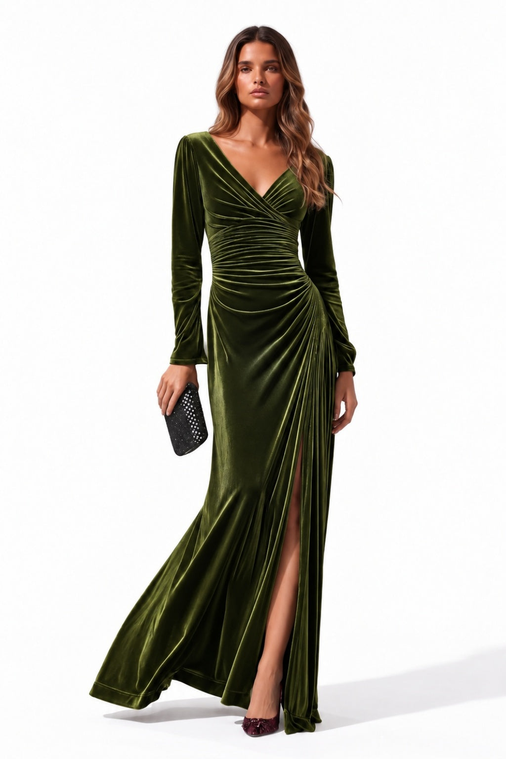 Sheath-Column Floor Length Velvet Wedding Guest Dress CG0364