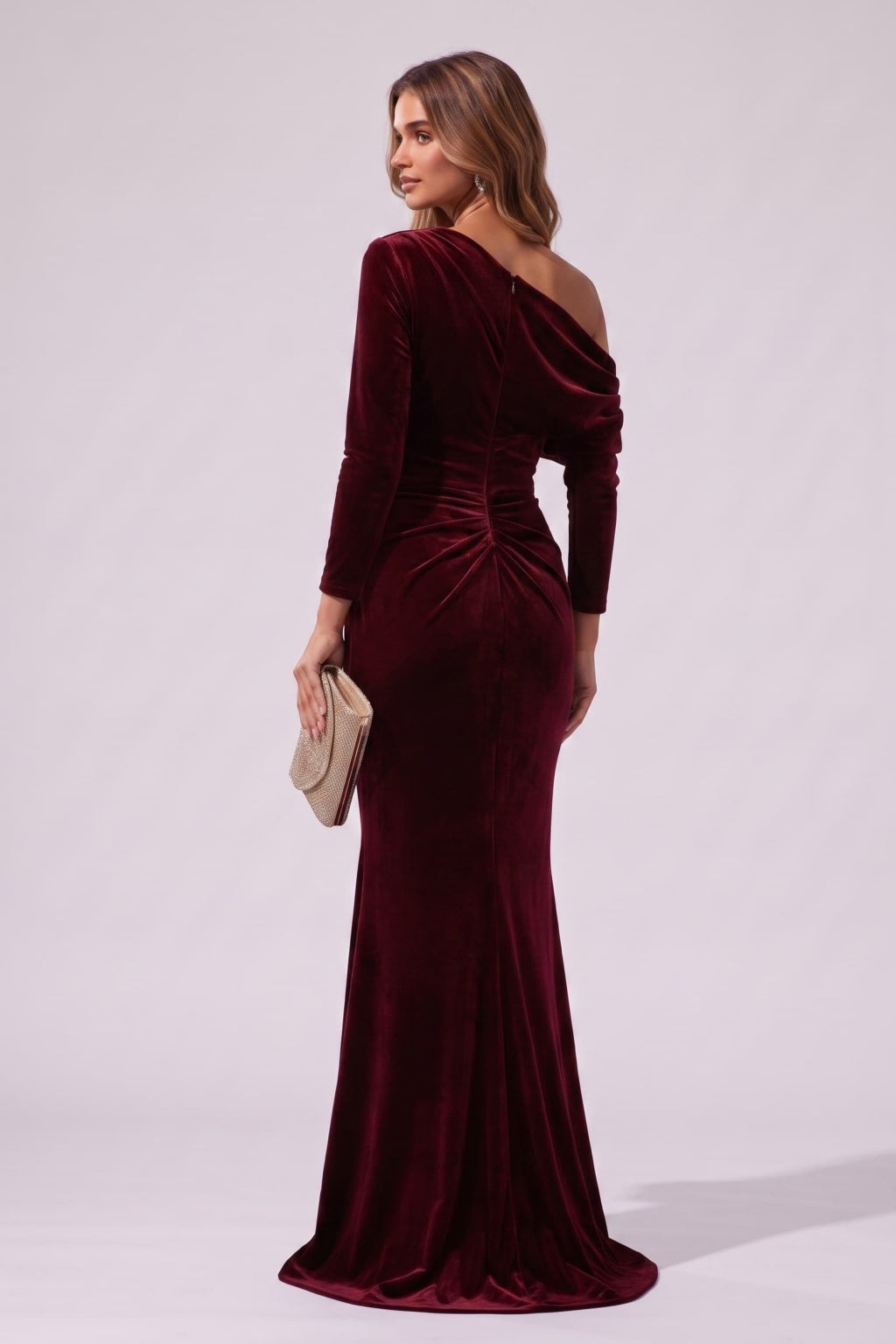 Trumpet-Mermaid Floor Length Velvet Wedding Guest Dress CG0365