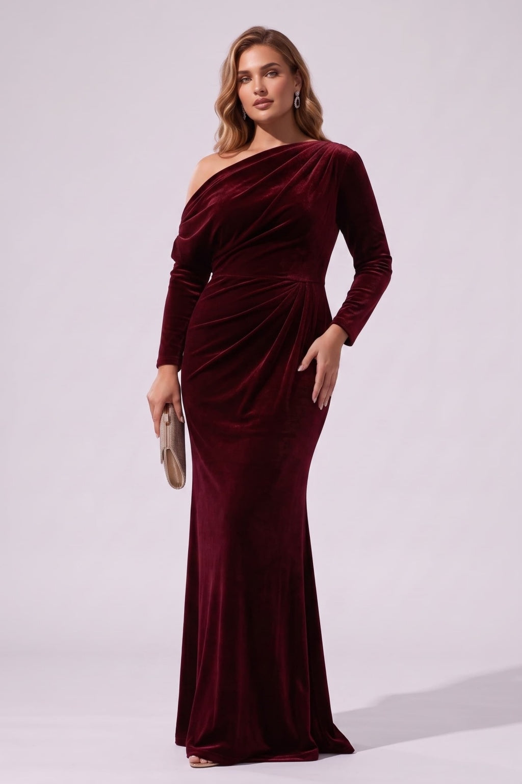 Trumpet-Mermaid Floor Length Velvet Wedding Guest Dress CG0365
