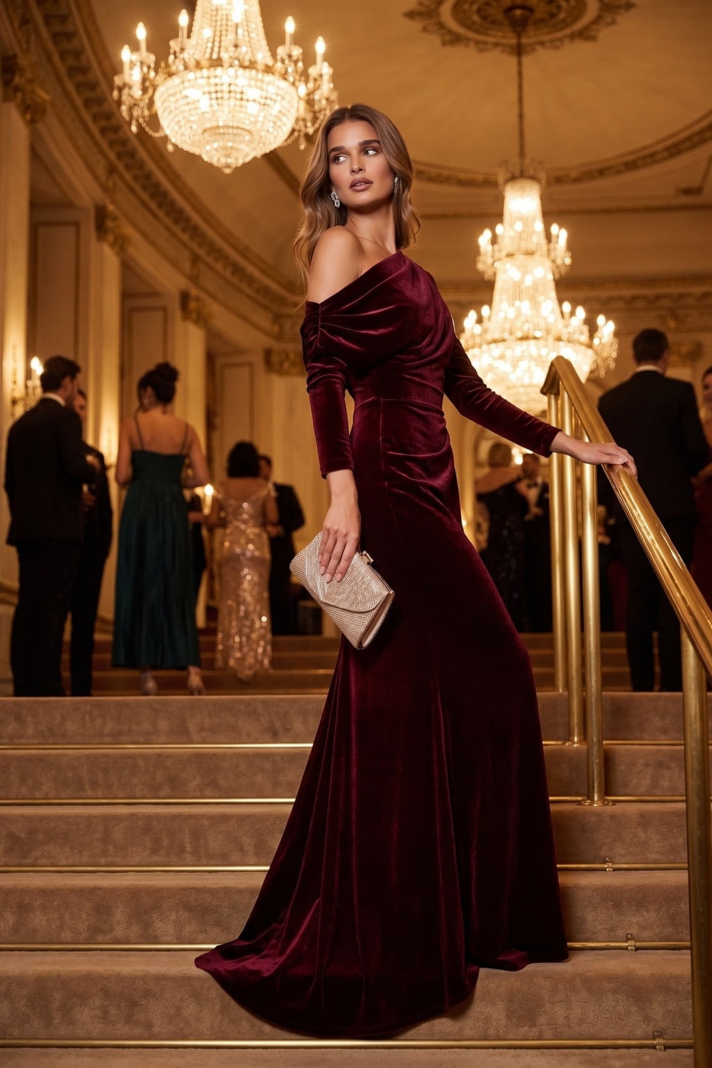 Trumpet-Mermaid Floor Length Velvet Wedding Guest Dress CG0365