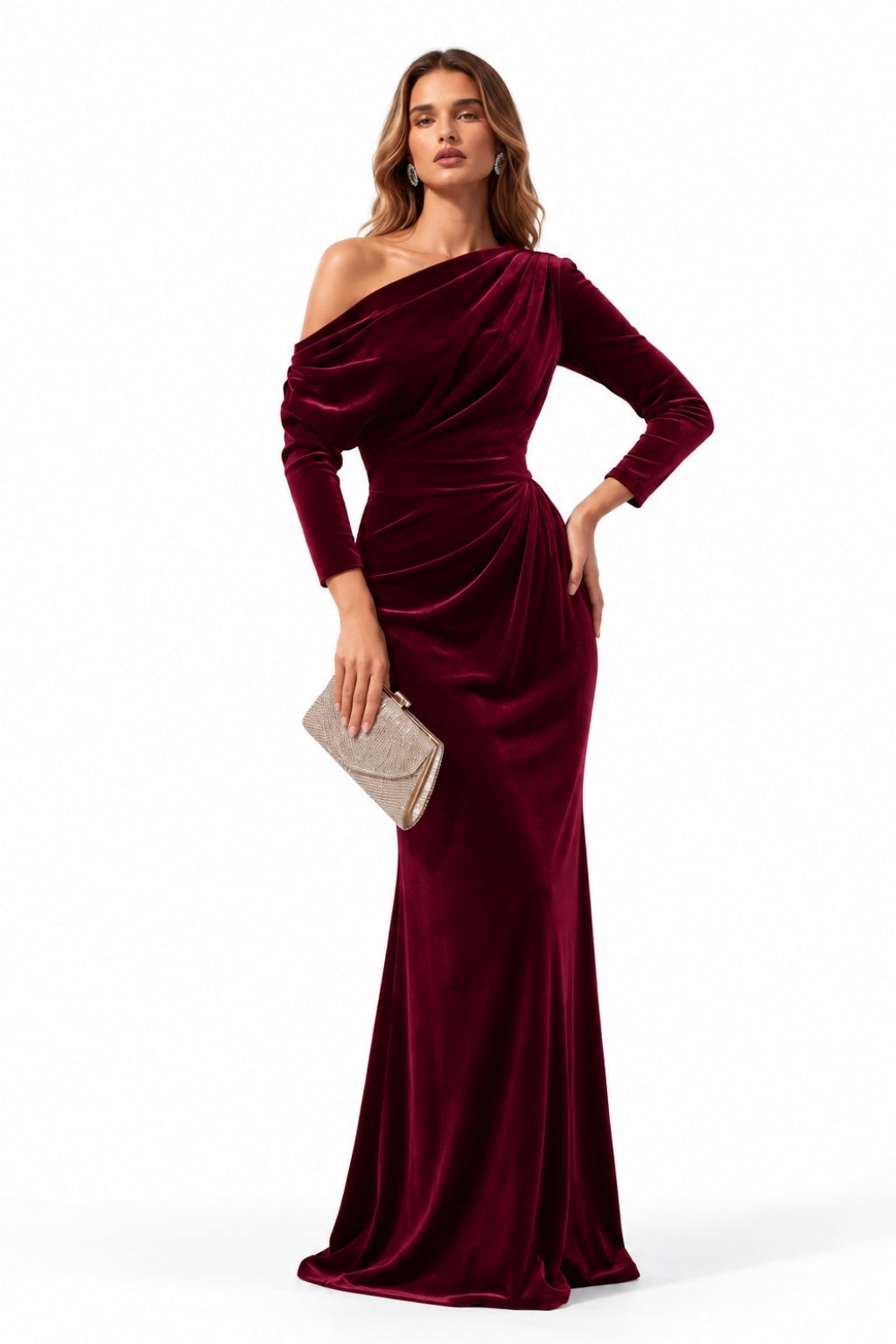 Trumpet-Mermaid Floor Length Velvet Wedding Guest Dress CG0365