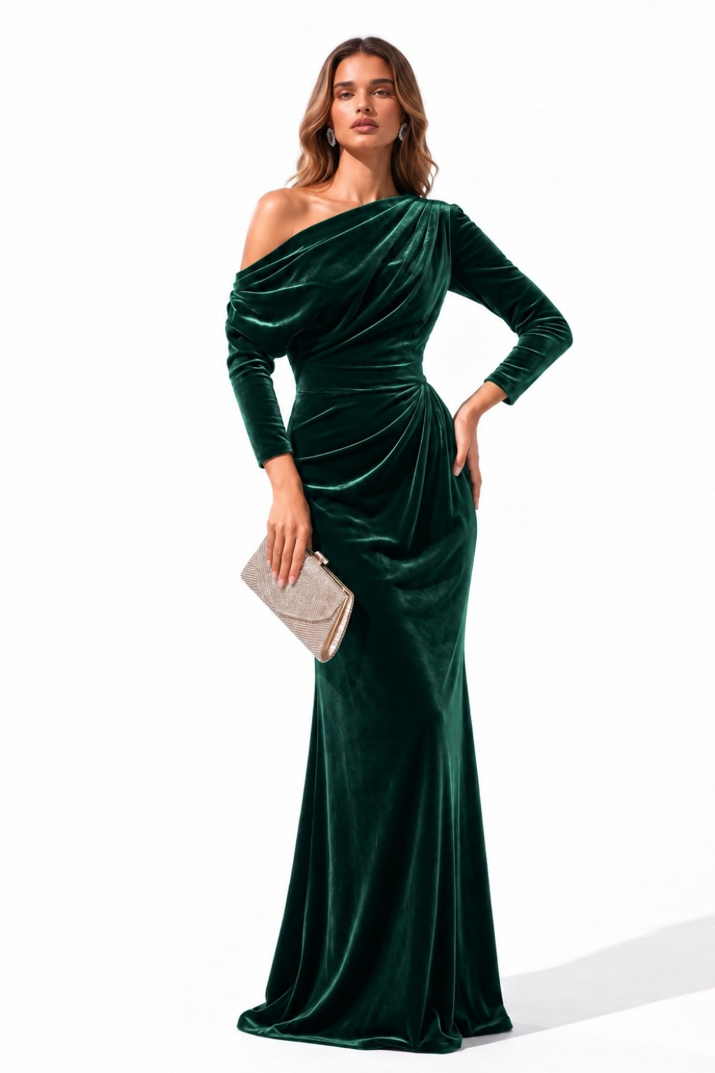 Trumpet-Mermaid Floor Length Velvet Wedding Guest Dress CG0365