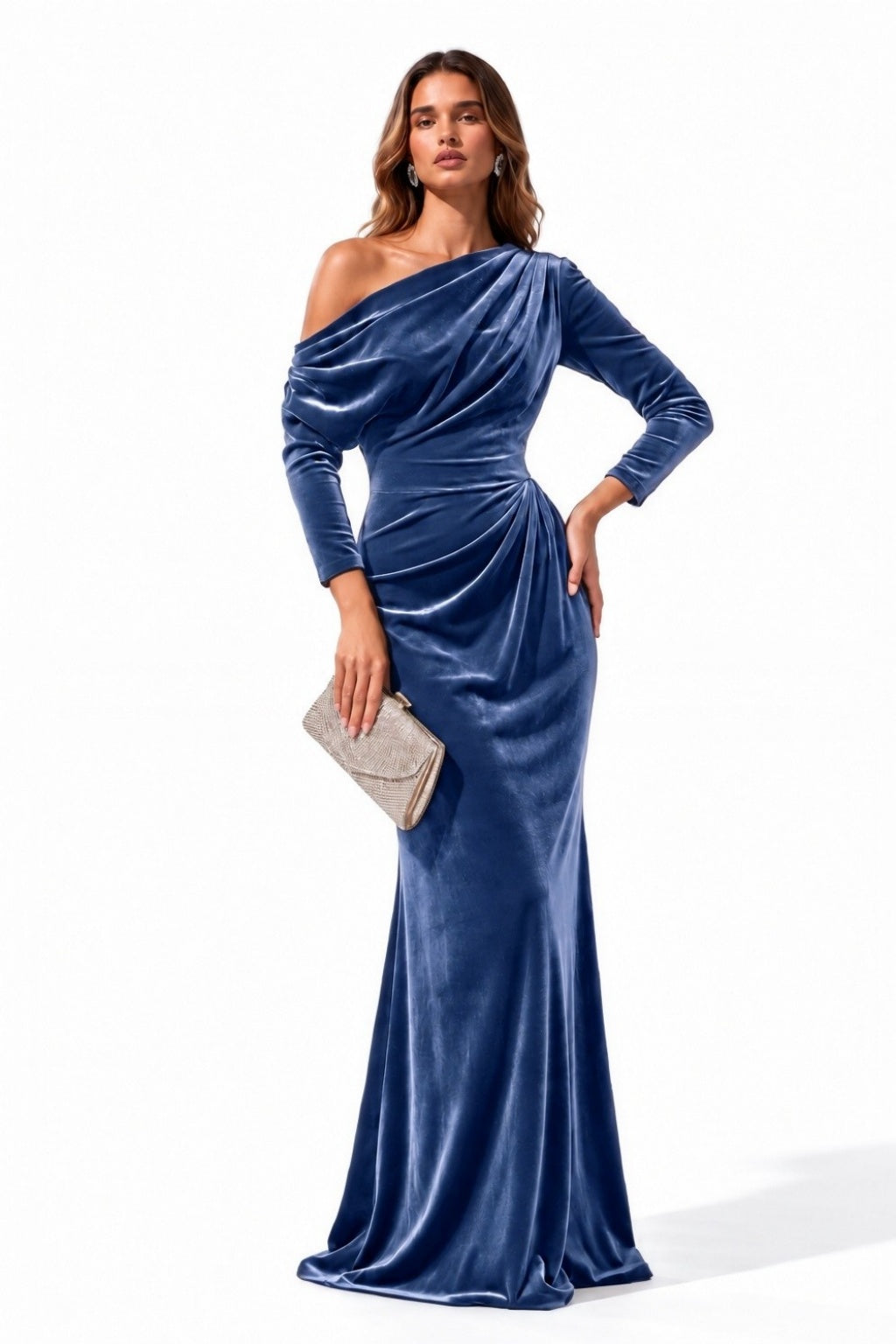 Trumpet-Mermaid Floor Length Velvet Wedding Guest Dress CG0365