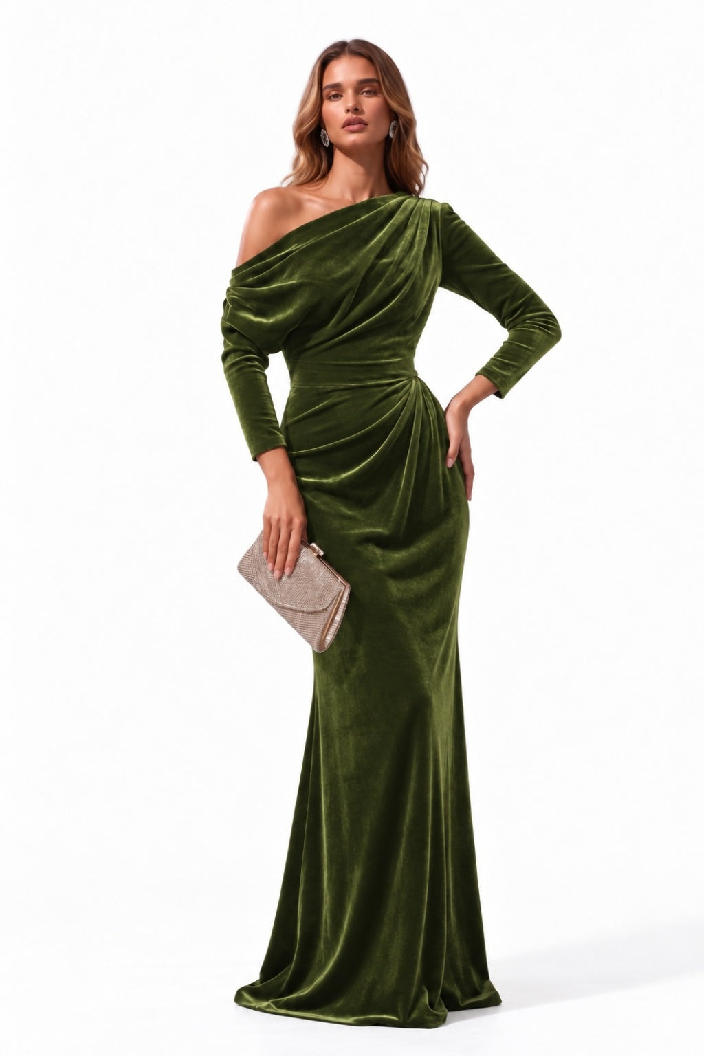 Trumpet-Mermaid Floor Length Velvet Wedding Guest Dress CG0365