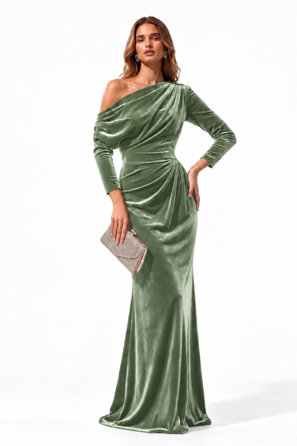 Trumpet-Mermaid Floor Length Velvet Wedding Guest Dress CG0365