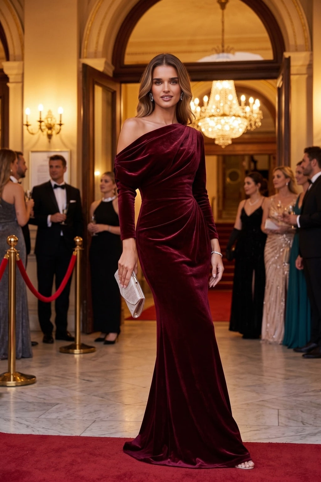 Trumpet-Mermaid Floor Length Velvet Wedding Guest Dress CG0365