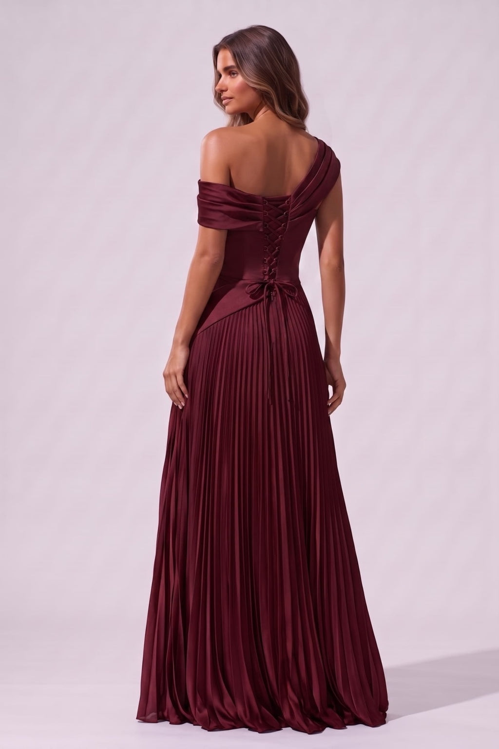 A-Line Floor Length Chiffon Acetate Satin Wedding Guest Dress CG0366