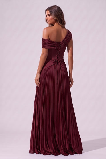 A-Line Floor Length Chiffon Acetate Satin Wedding Guest Dress CG0366 - Wine - COCOMELODY