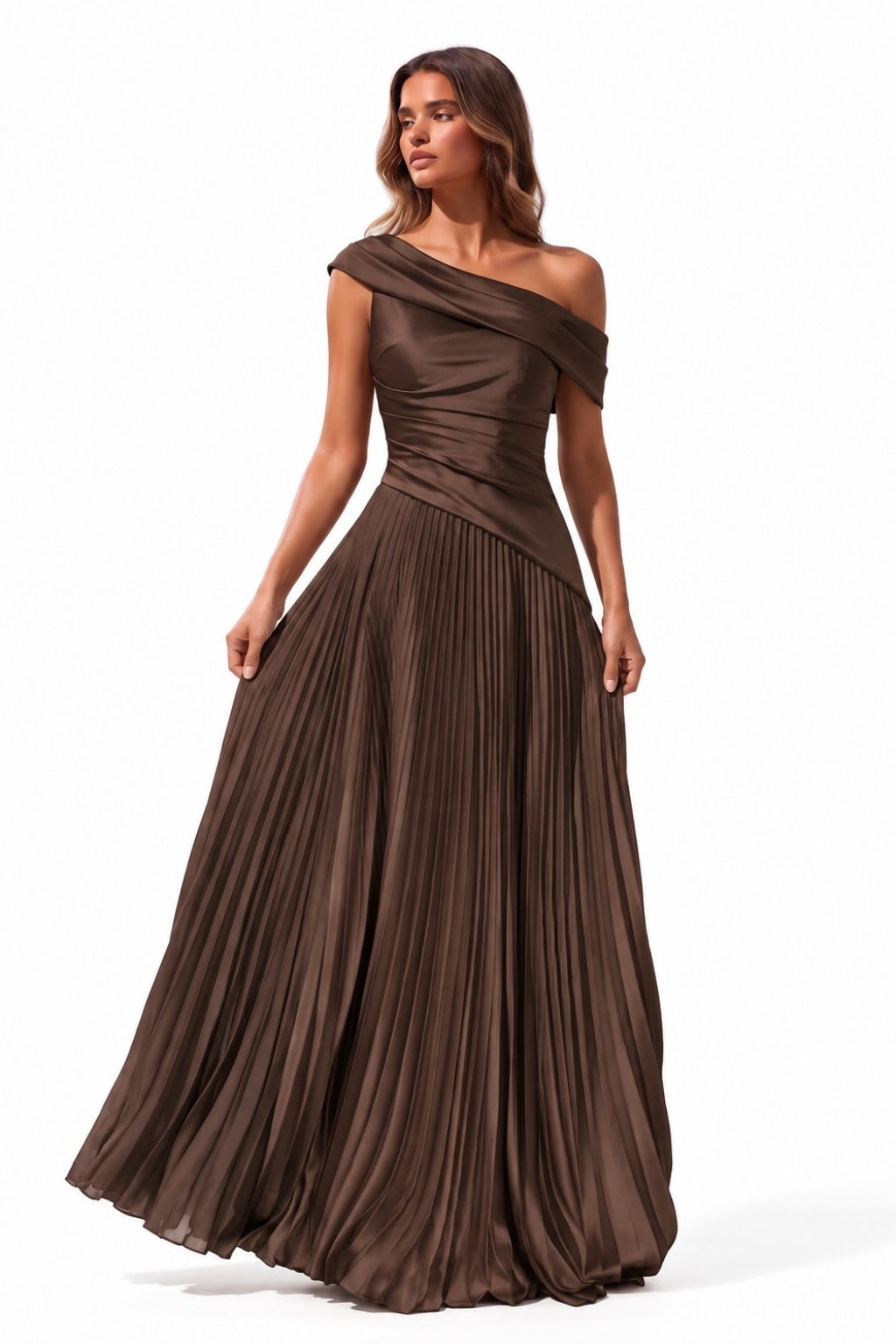 A-Line Floor Length Chiffon Acetate Satin Wedding Guest Dress CG0366
