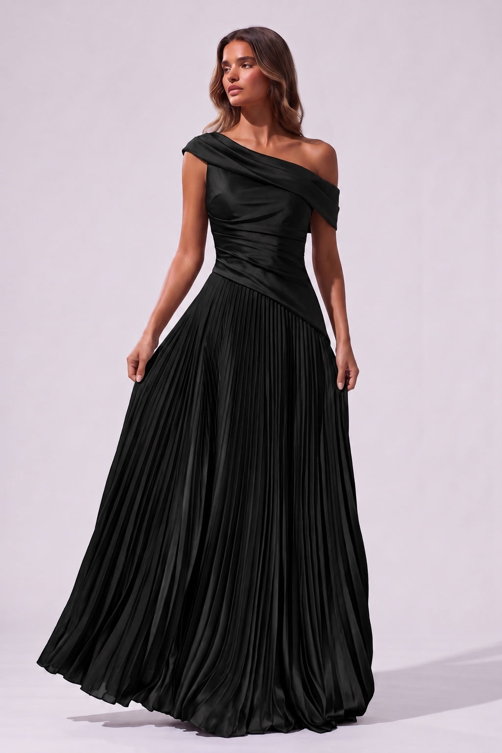 A-Line Floor Length Chiffon Acetate Satin Wedding Guest Dress CG0366