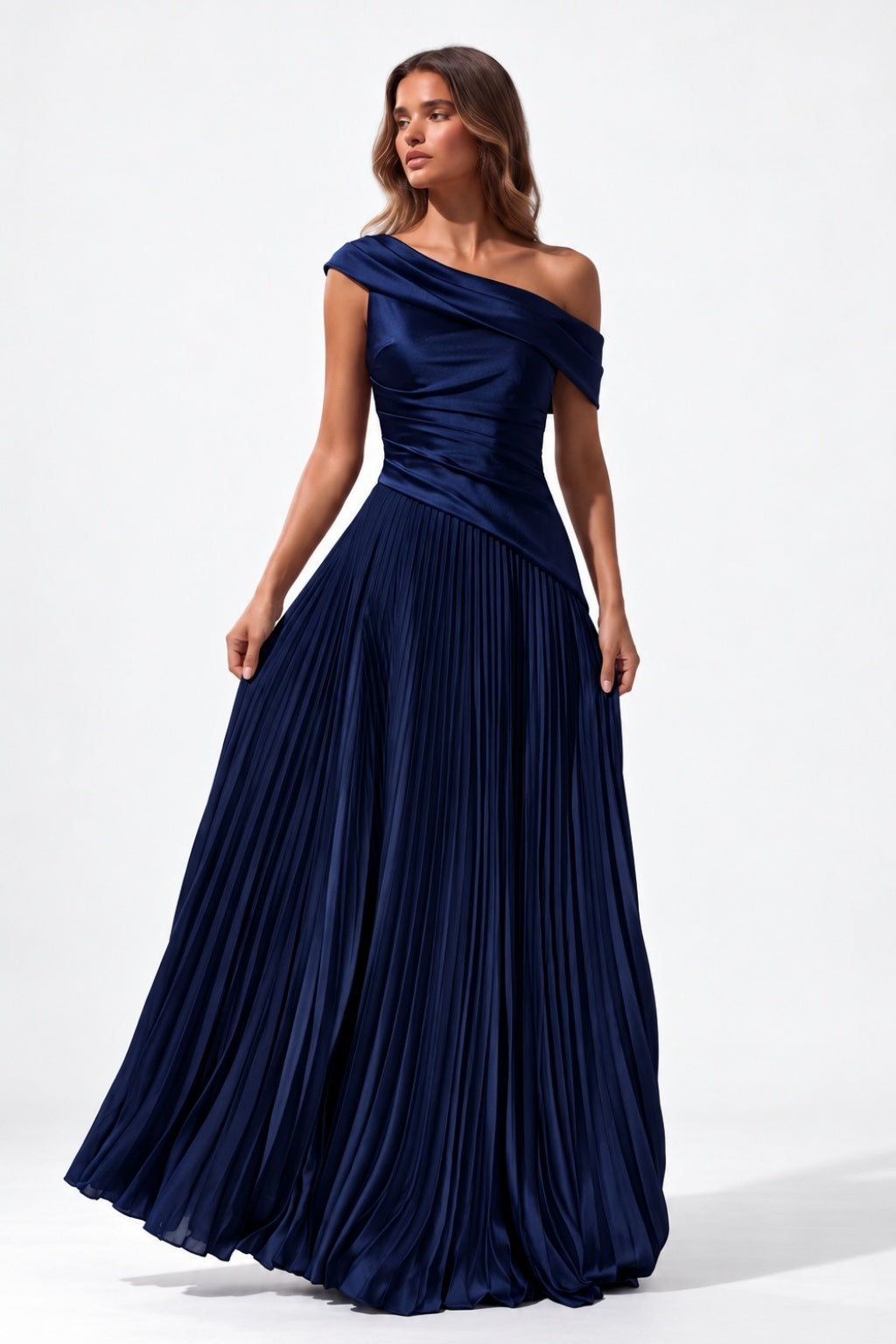 A-Line Floor Length Chiffon Acetate Satin Wedding Guest Dress CG0366
