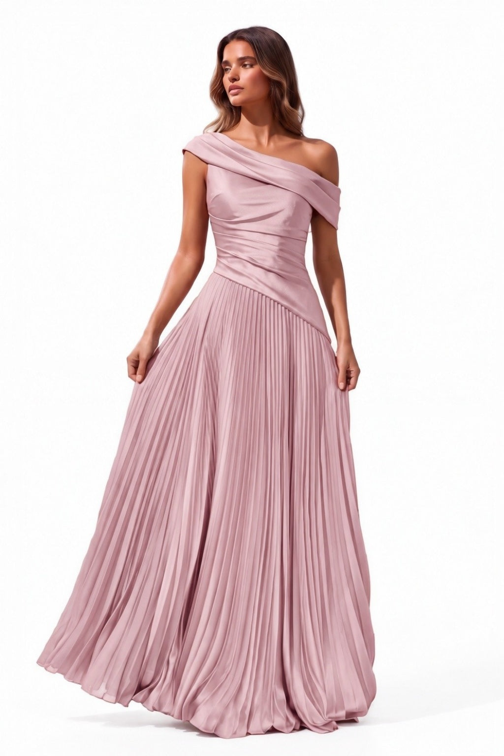 A-Line Floor Length Chiffon Acetate Satin Wedding Guest Dress CG0366