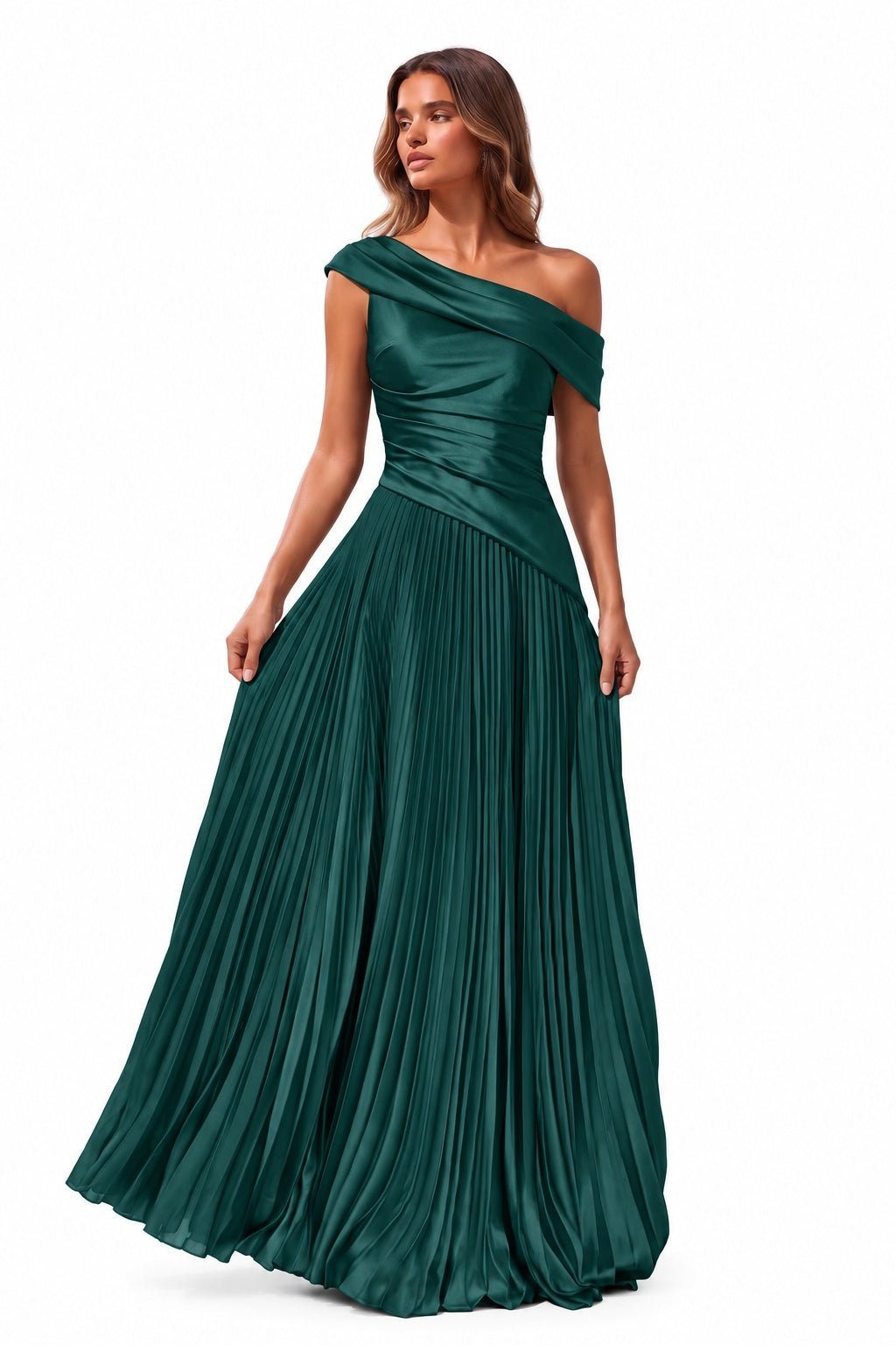 A-Line Floor Length Chiffon Acetate Satin Wedding Guest Dress CG0366
