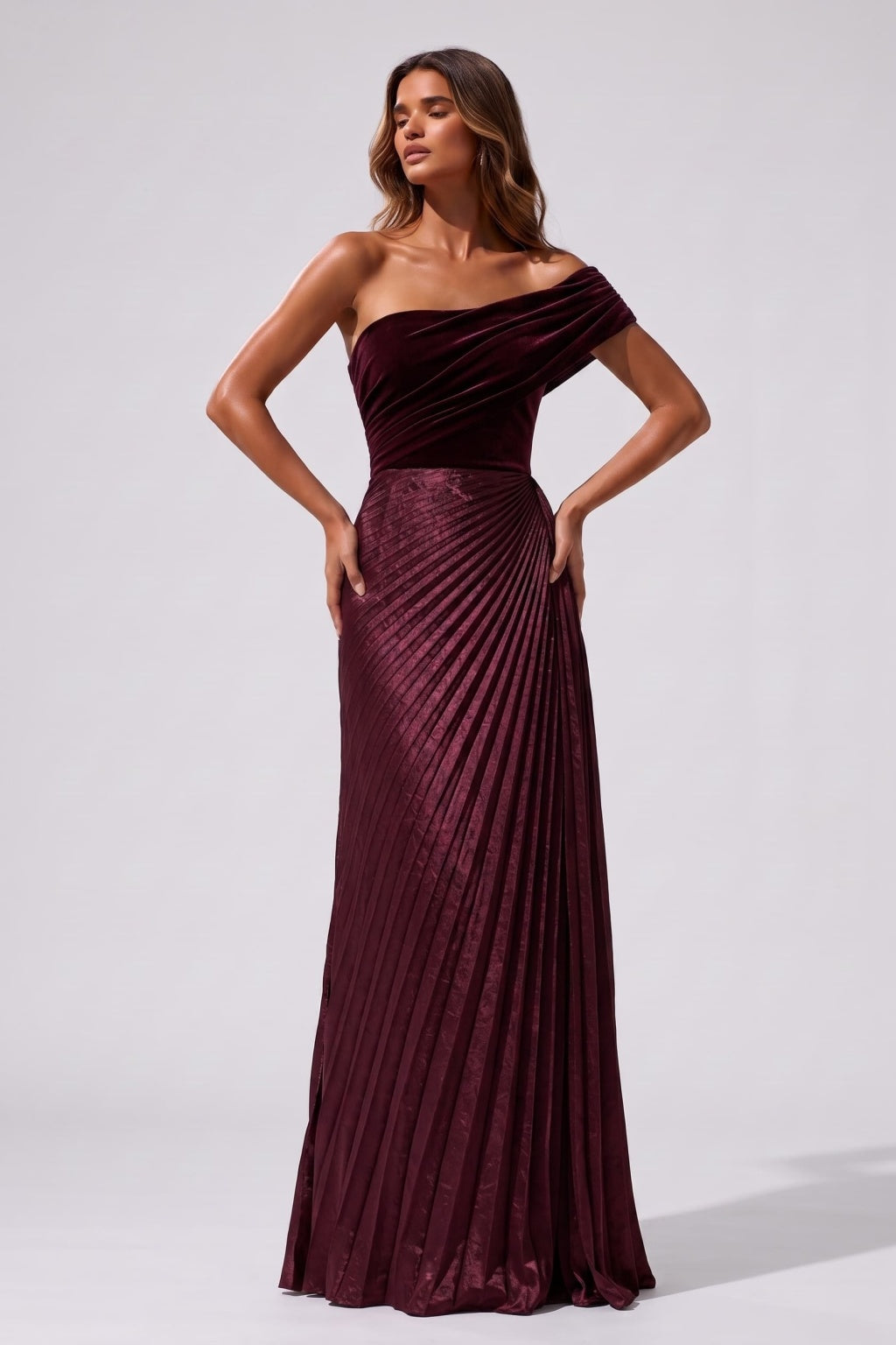 Sheath-Column Floor Length Velvet Metallic Wedding Guest Dress CG0367