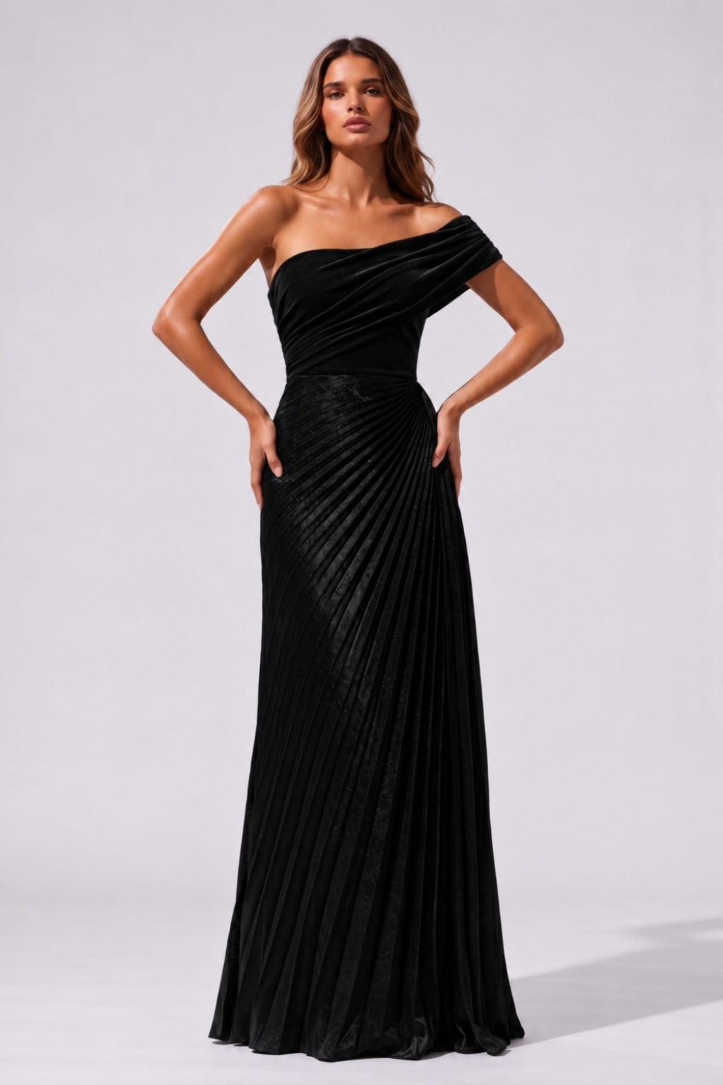 Sheath-Column Floor Length Velvet Metallic Wedding Guest Dress CG0367