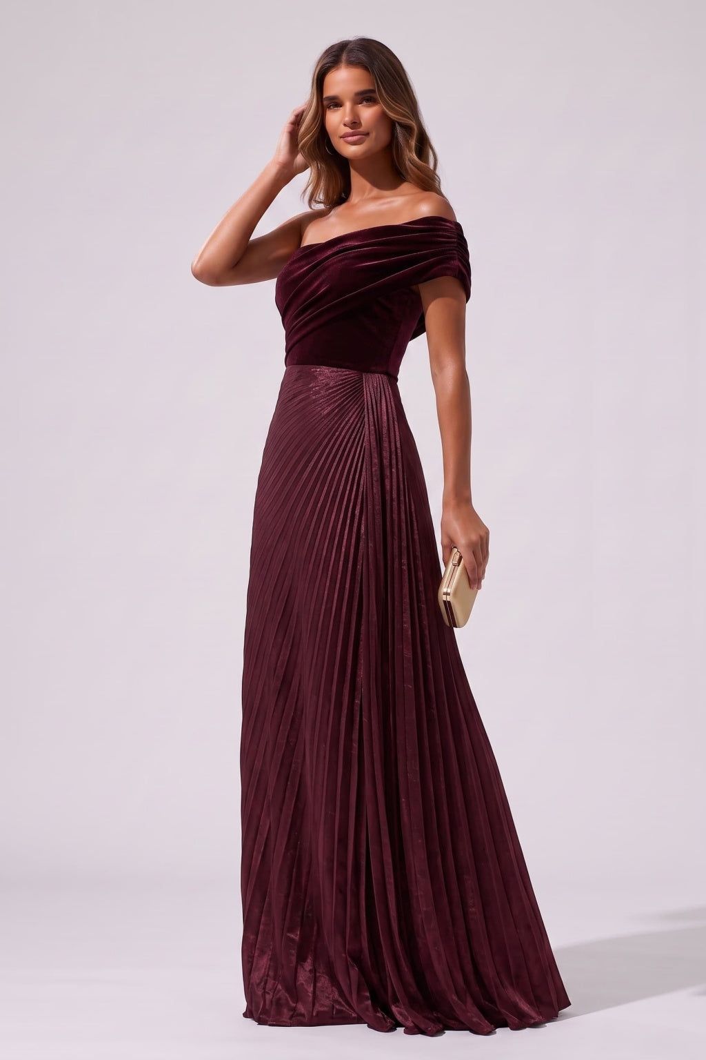 Sheath-Column Floor Length Velvet Metallic Wedding Guest Dress CG0367