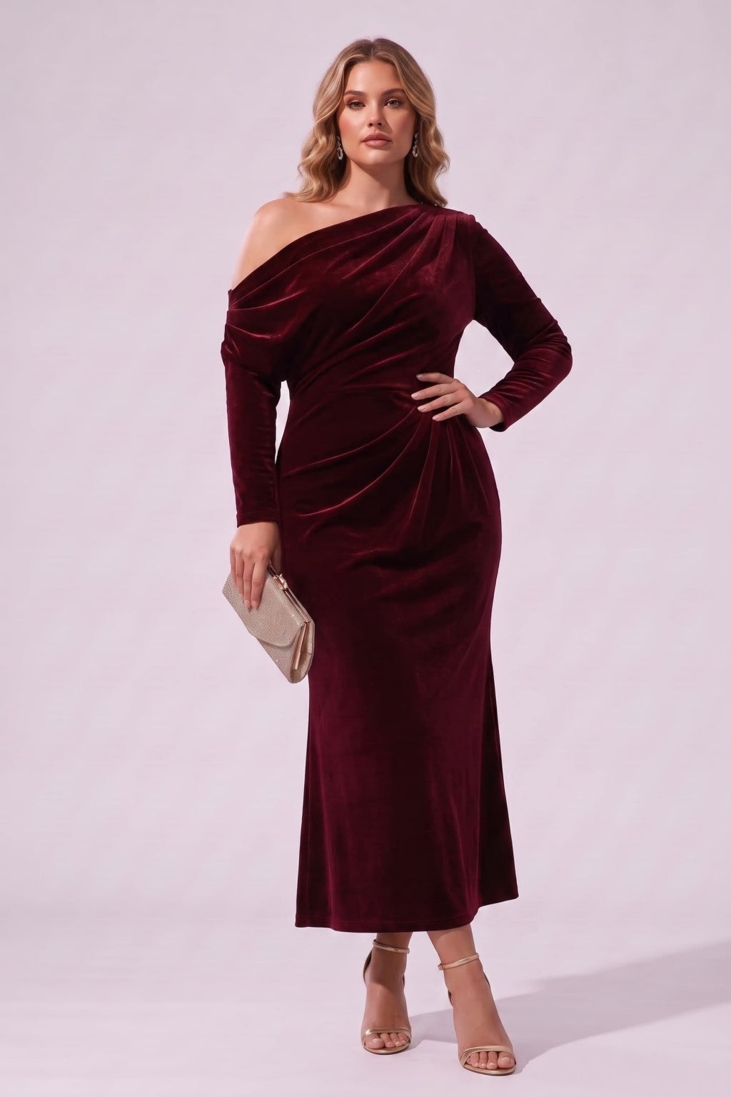 Sheath-Column Ankle Length Velvet Wedding Guest Dress CG0368