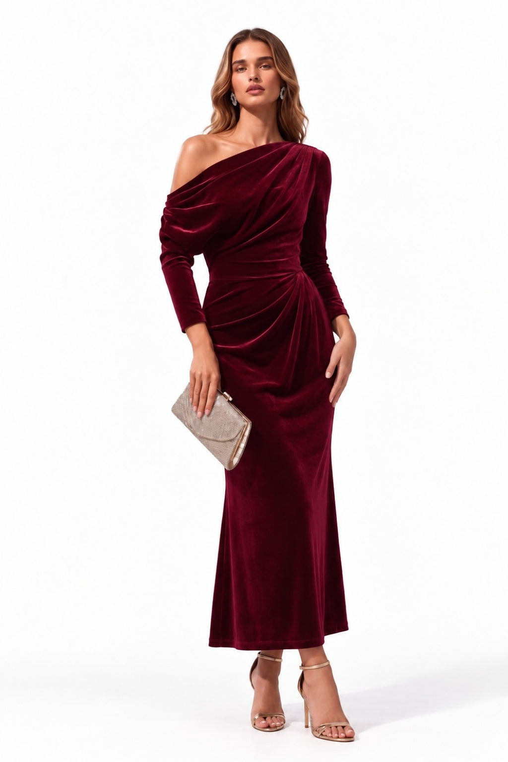 Sheath-Column Ankle Length Velvet Wedding Guest Dress CG0368