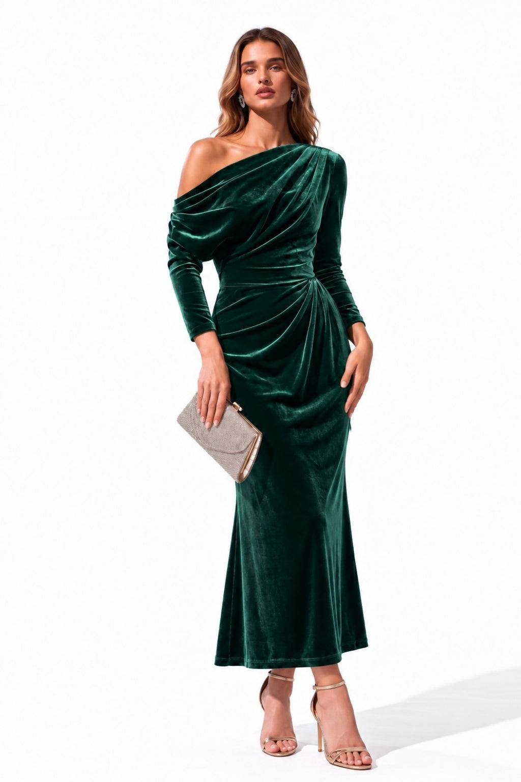 Sheath-Column Ankle Length Velvet Wedding Guest Dress CG0368
