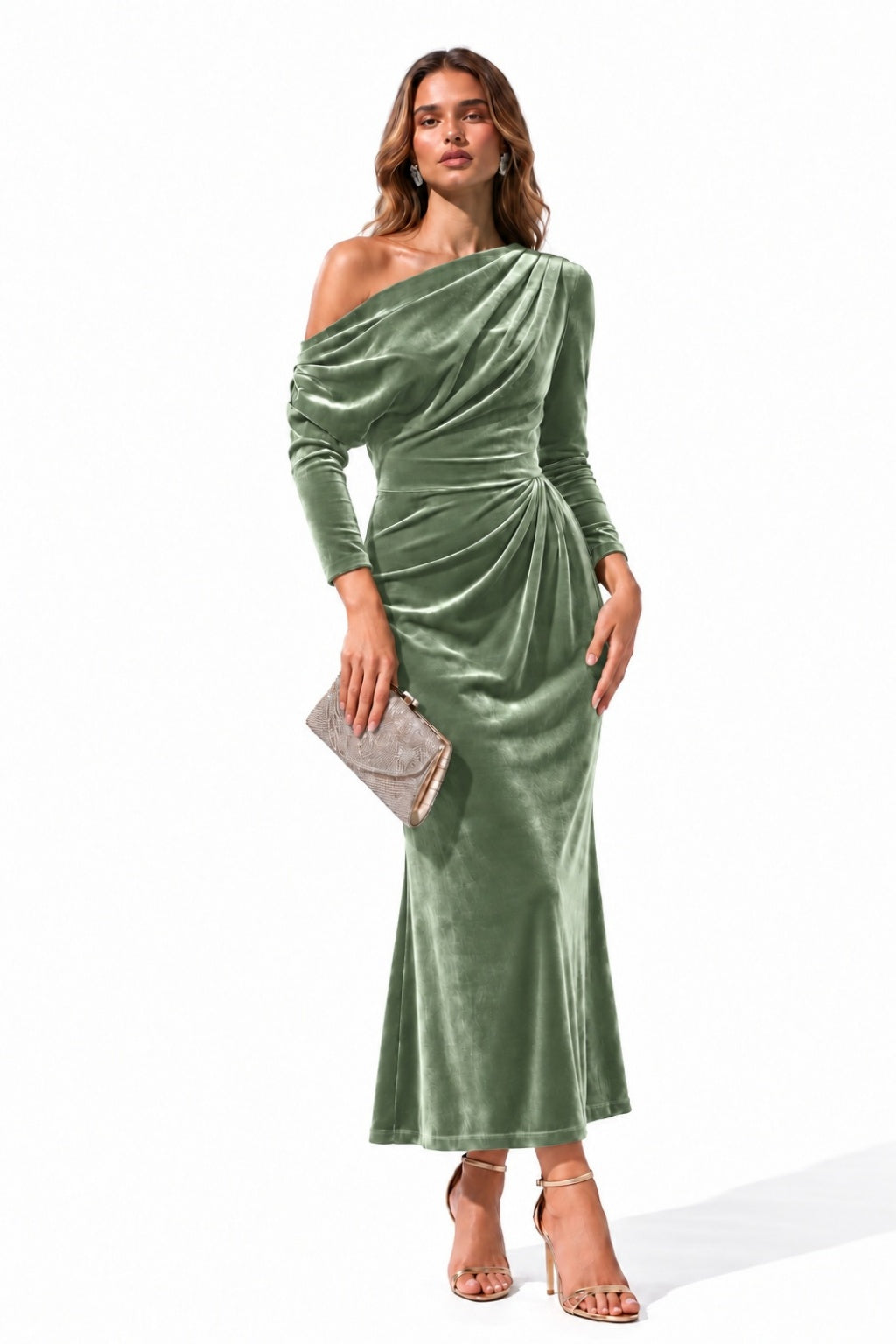 Sheath-Column Ankle Length Velvet Wedding Guest Dress CG0368