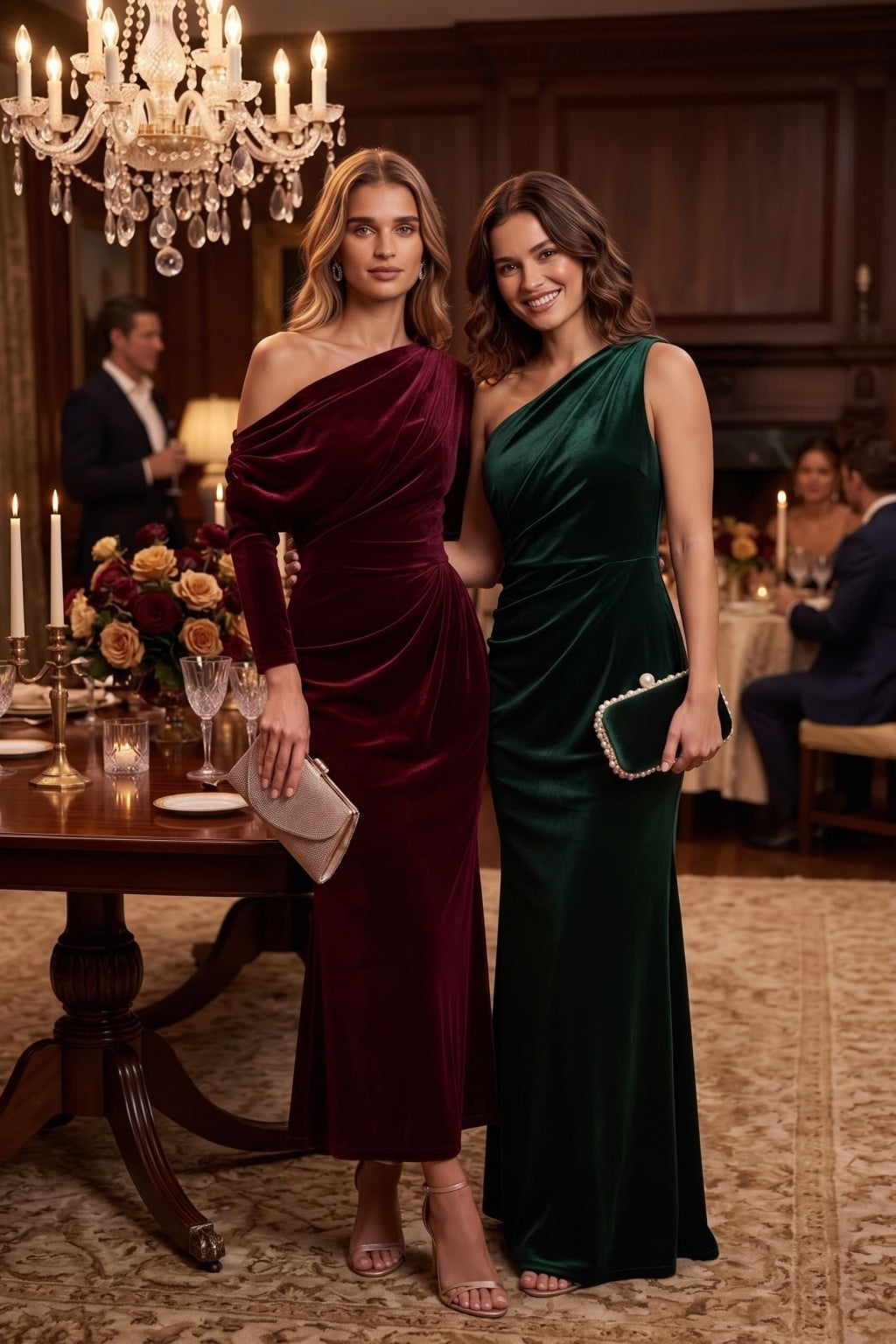 Sheath-Column Ankle Length Velvet Wedding Guest Dress CG0368