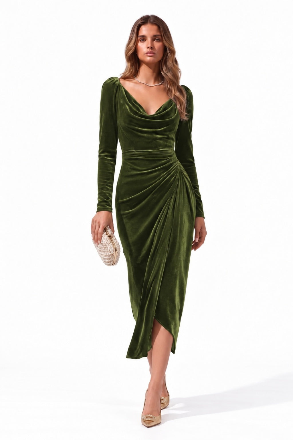 Sheath-Column Tea Length Velvet Wedding Guest Dress CG0369