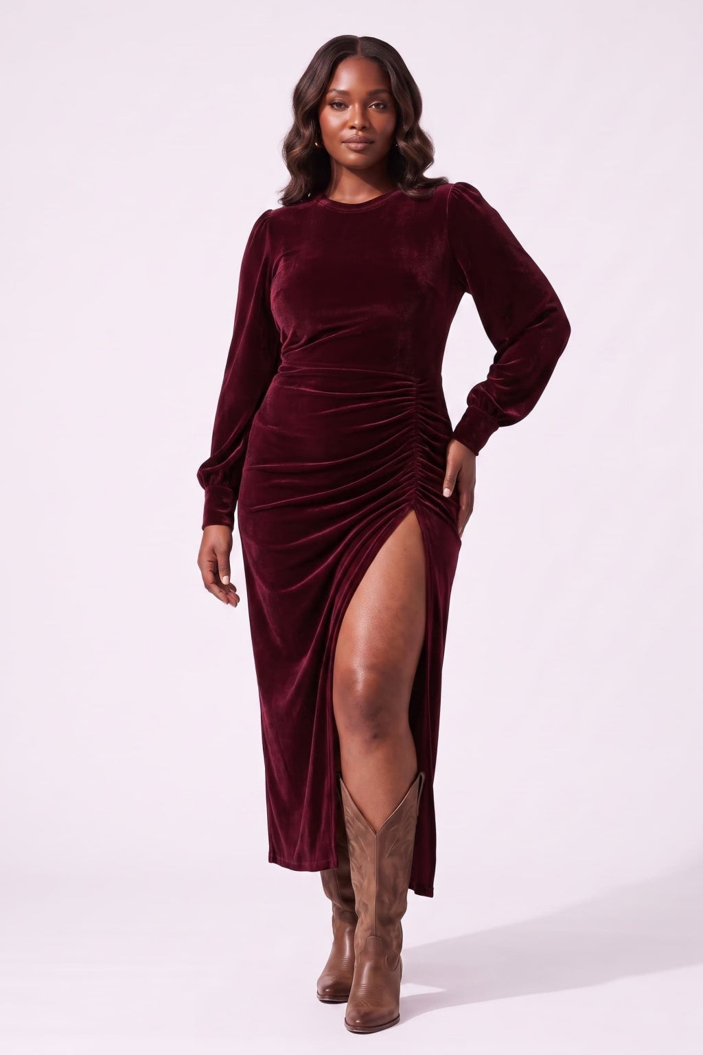 Sheath-Column Tea Length Velvet Wedding Guest Dress CG0370