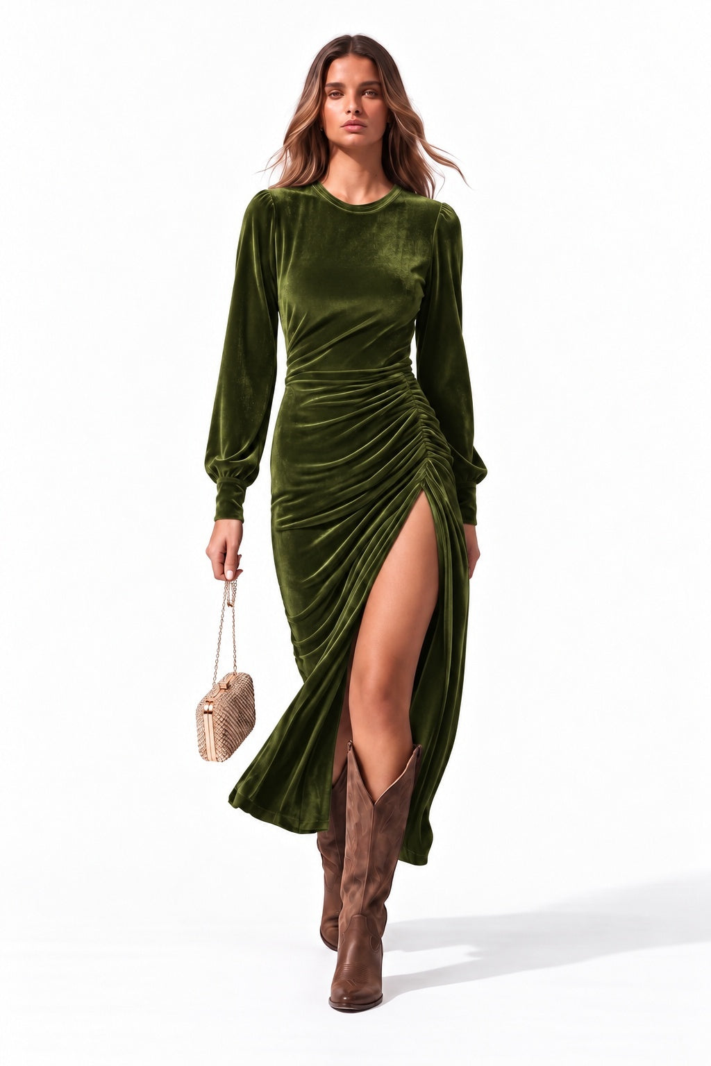 Sheath-Column Tea Length Velvet Wedding Guest Dress CG0370